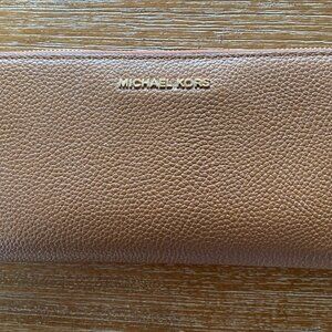 Michael Kors Large Pebbled Tan Leather Wallet with Gold Hardware - Gently Used